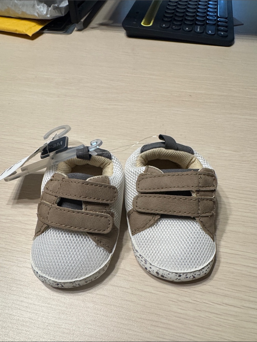 Baby Walker Sneakers with White Mesh and Brown Suede Straps